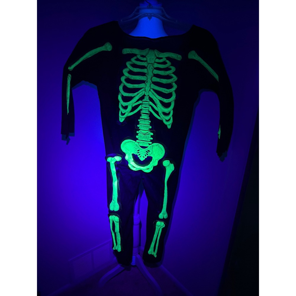 Vintage Easter Unlimited Glow In The Dark Skeleton Costume Black Light 3D Bone